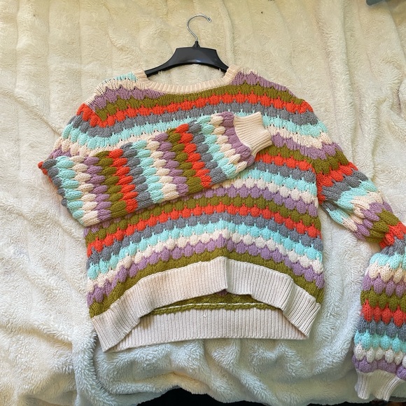 THML Sweaters - Multicolor Knit Crewneck Sweater - Cream Base